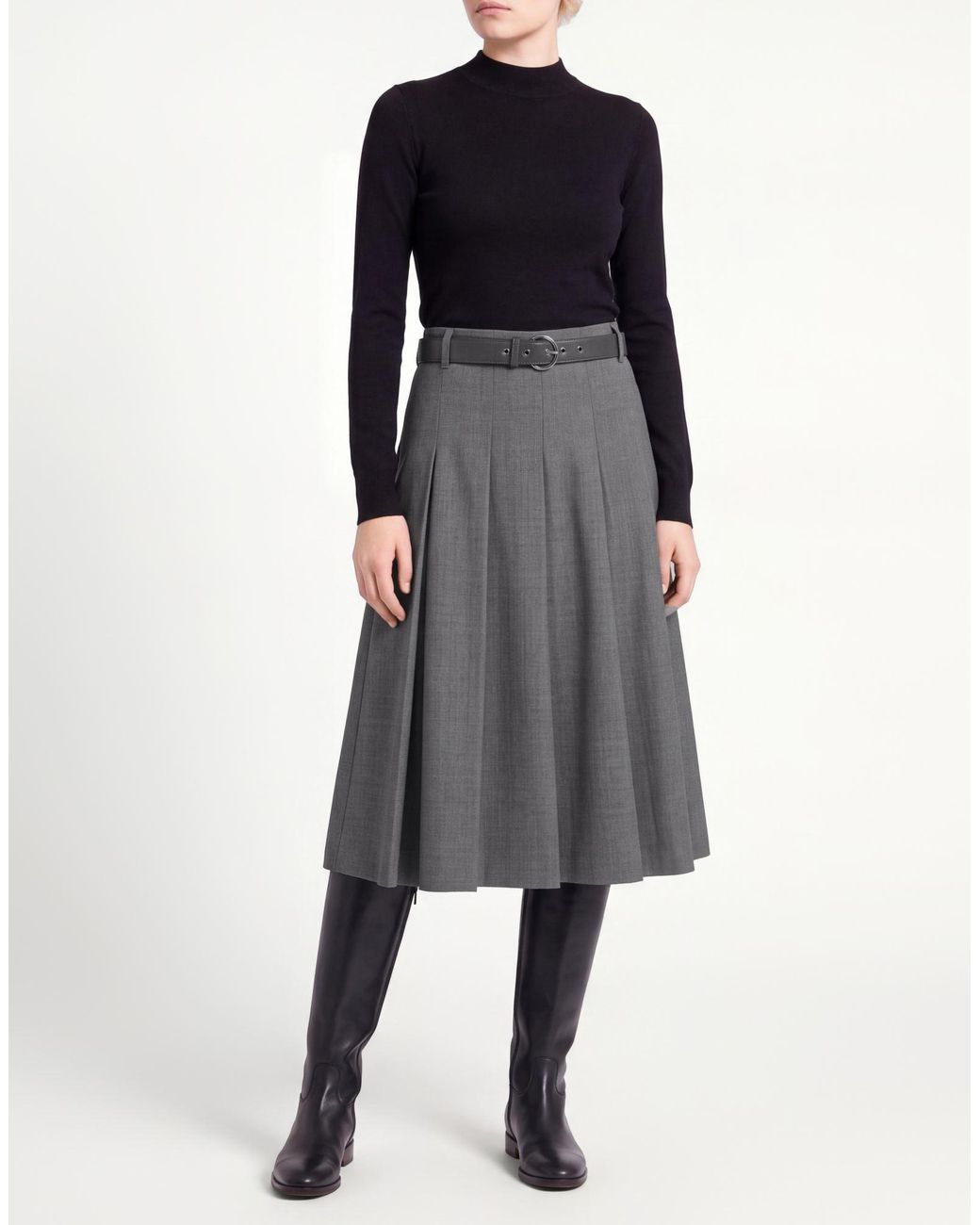 Max Mara Gray Midi Skirt Wool, Elastane