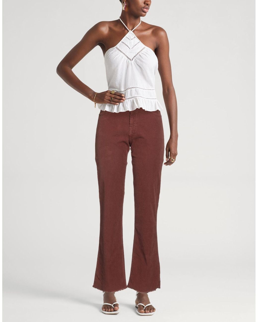 Ottod'Ame Red We Love Denim Chocolate Pants Cotton, Elastane