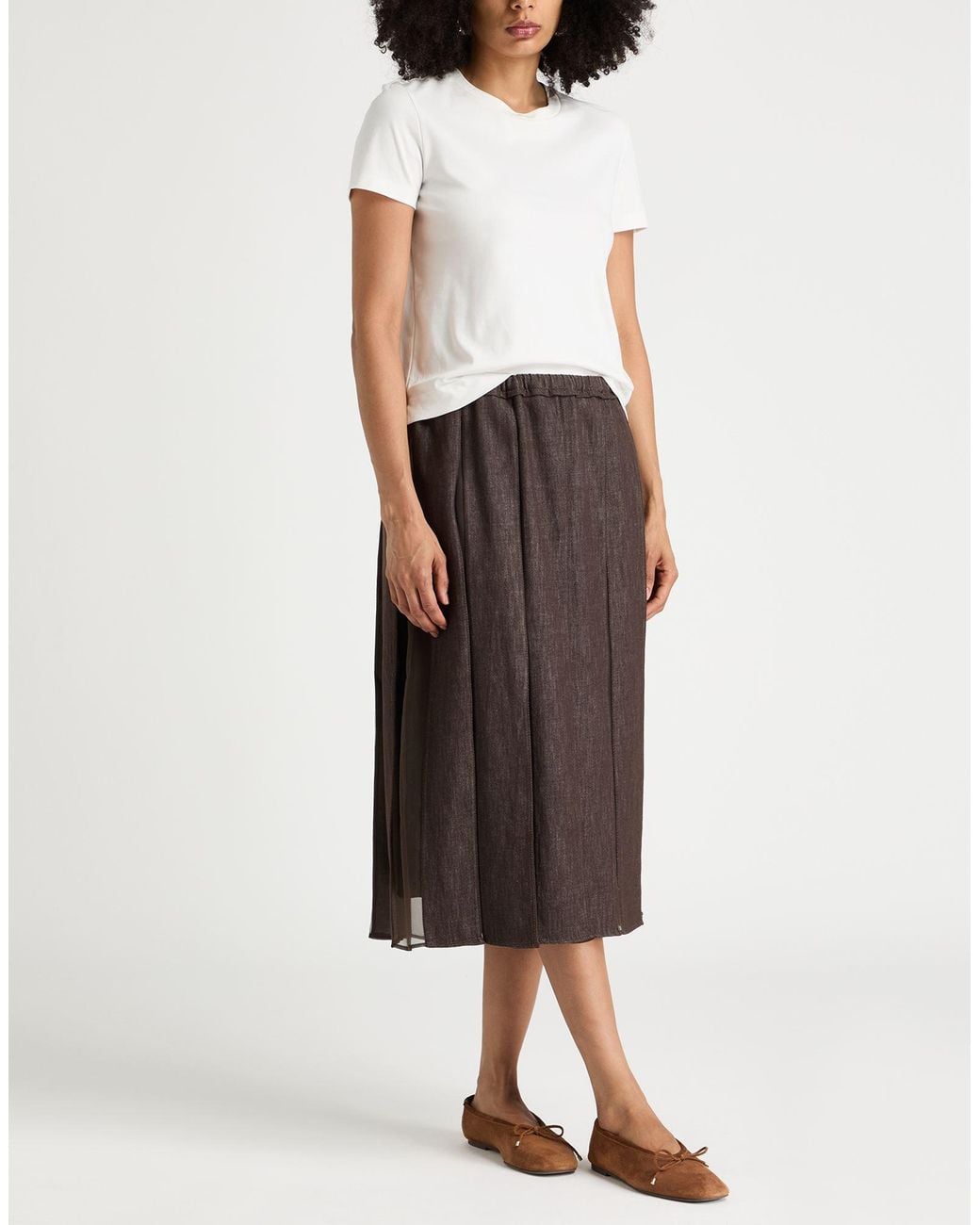 Brunello Cucinelli Brown Chocolate Denim Skirt Cotton, Silk