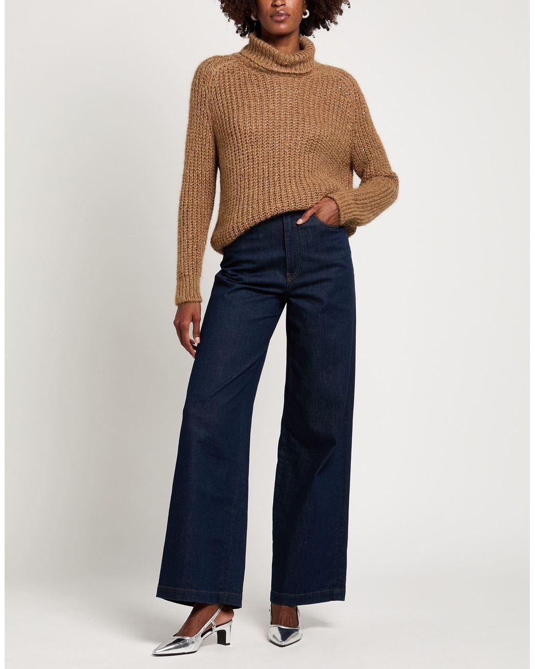 Herno Brown Camel Turtleneck Polyester, Polyamide, Alpaca Wool, Metallic Fiber, Cotton