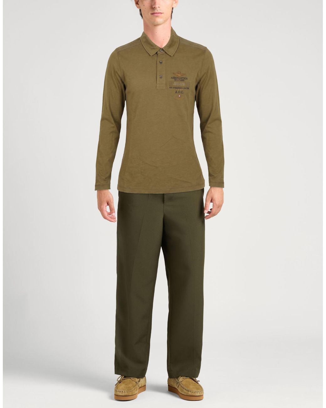 Aeronautica Militare Green Khaki Polo Shirt Cotton for men