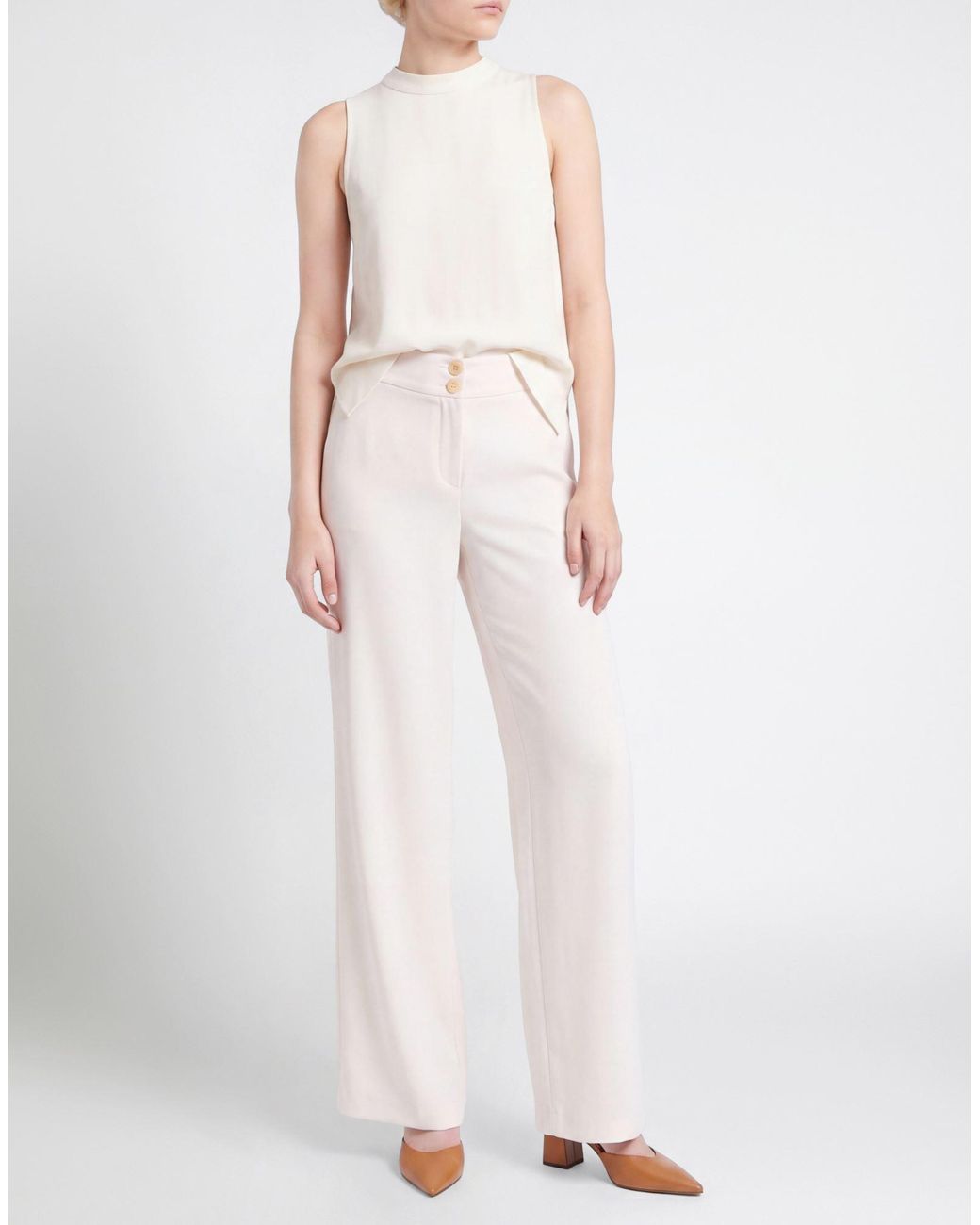 Armani Collezioni White Cream Pants Acetate, Silk