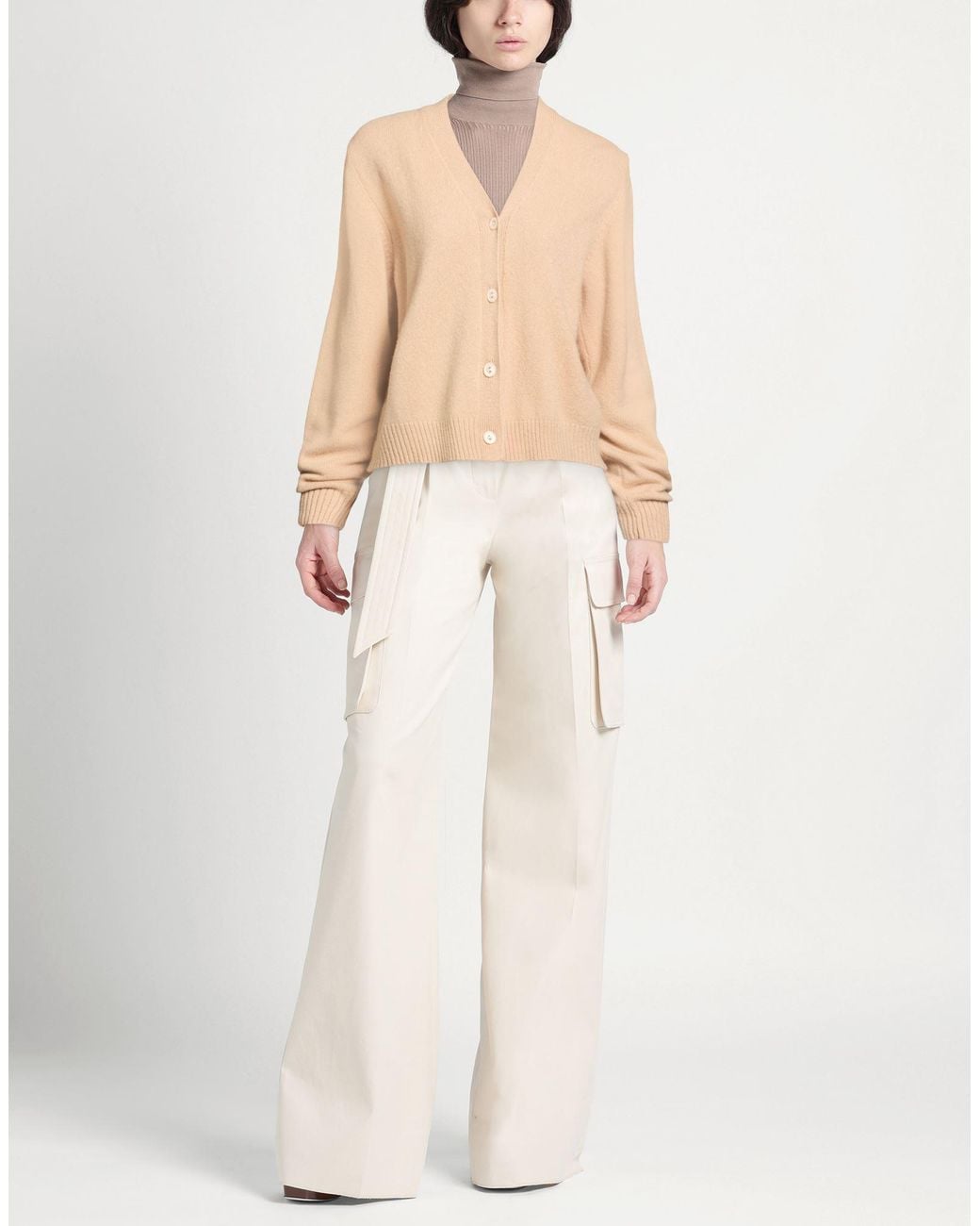N.O.W. ANDREA ROSATI CASHMERE Natural Sand Cardigan Wool, Viscose, Cashmere, Nylon