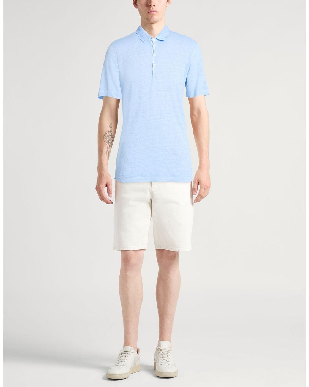 120% Lino Blue Polo Shirt Linen for men