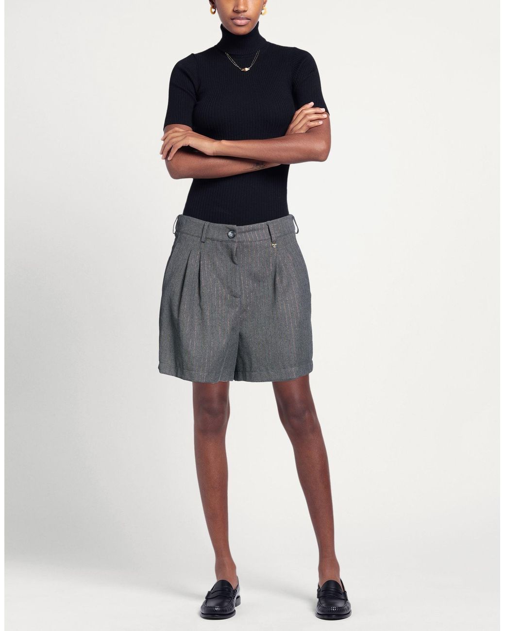 Rebel Queen Gray Shorts & Bermuda Shorts Polyester, Viscose
