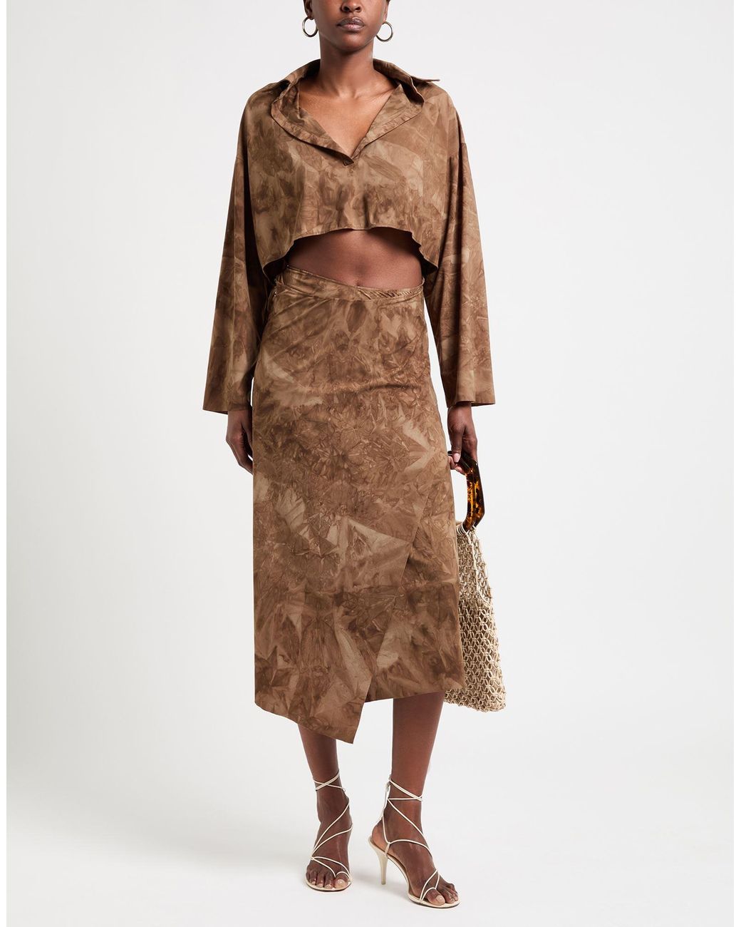 Amazuìn Brown Khaki Midi Dress Polyamide, Elastane