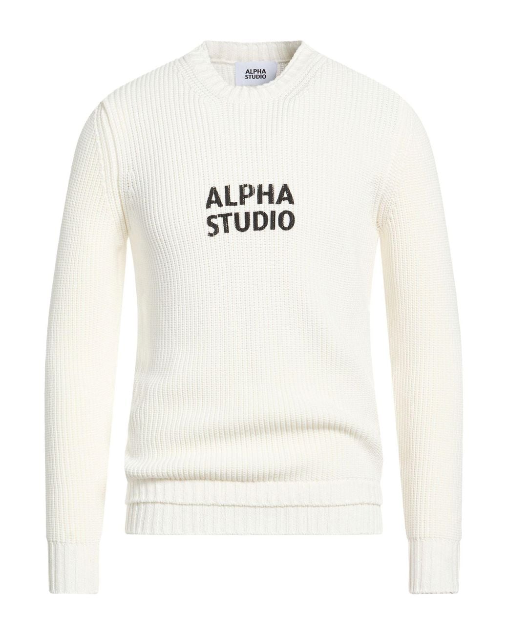 Alpha Studio White Ivory Sweater Cotton, Polyamide for men
