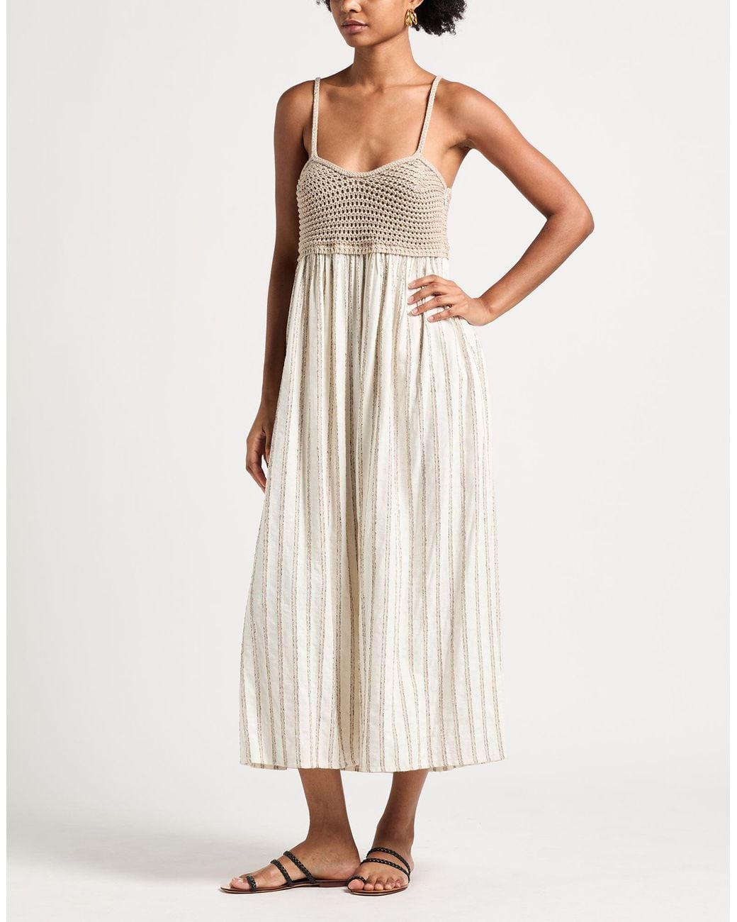 Purotatto White Midi Dress Cotton, Viscose, Polyester