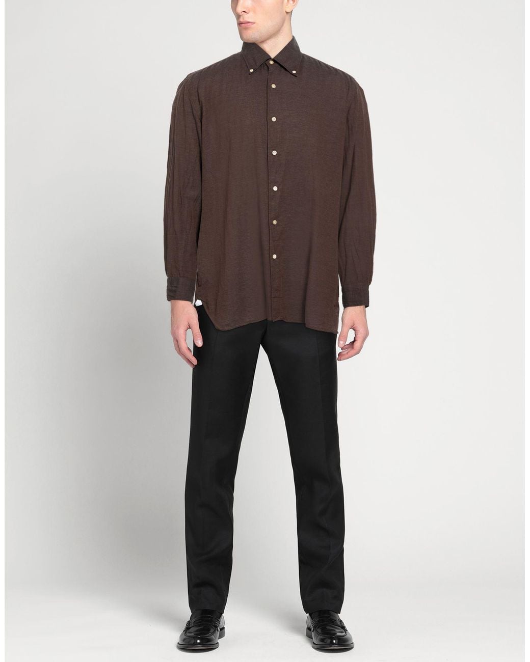 Luigi Borrelli Napoli Brown Dark Shirt Cotton, Cashmere for men