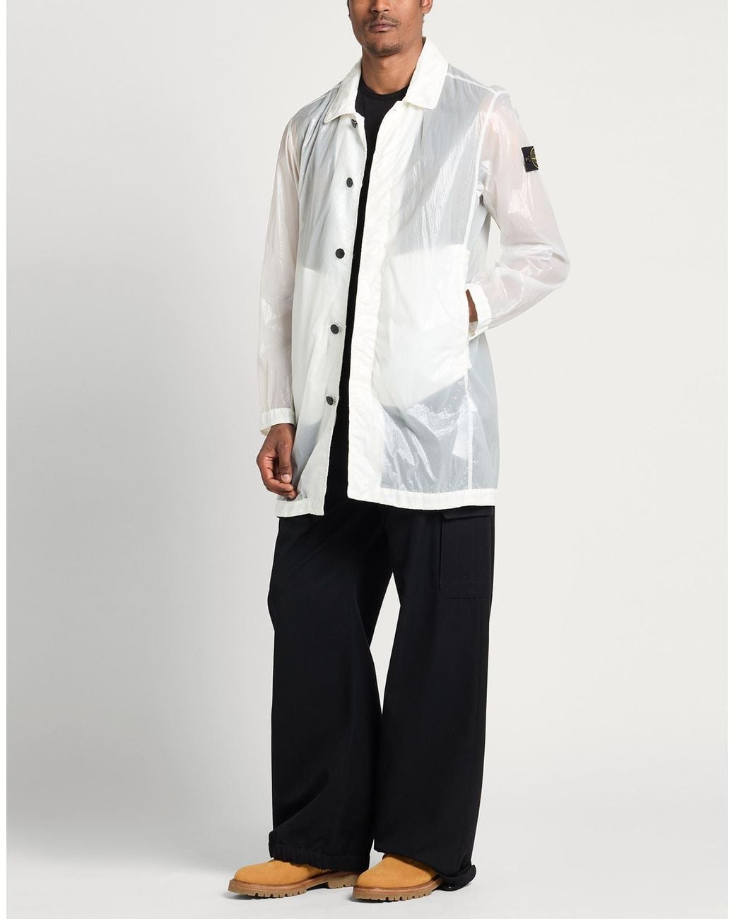 Stone Island White Overcoat & Trench Coat Polyamide, Polyurethane Resin for men