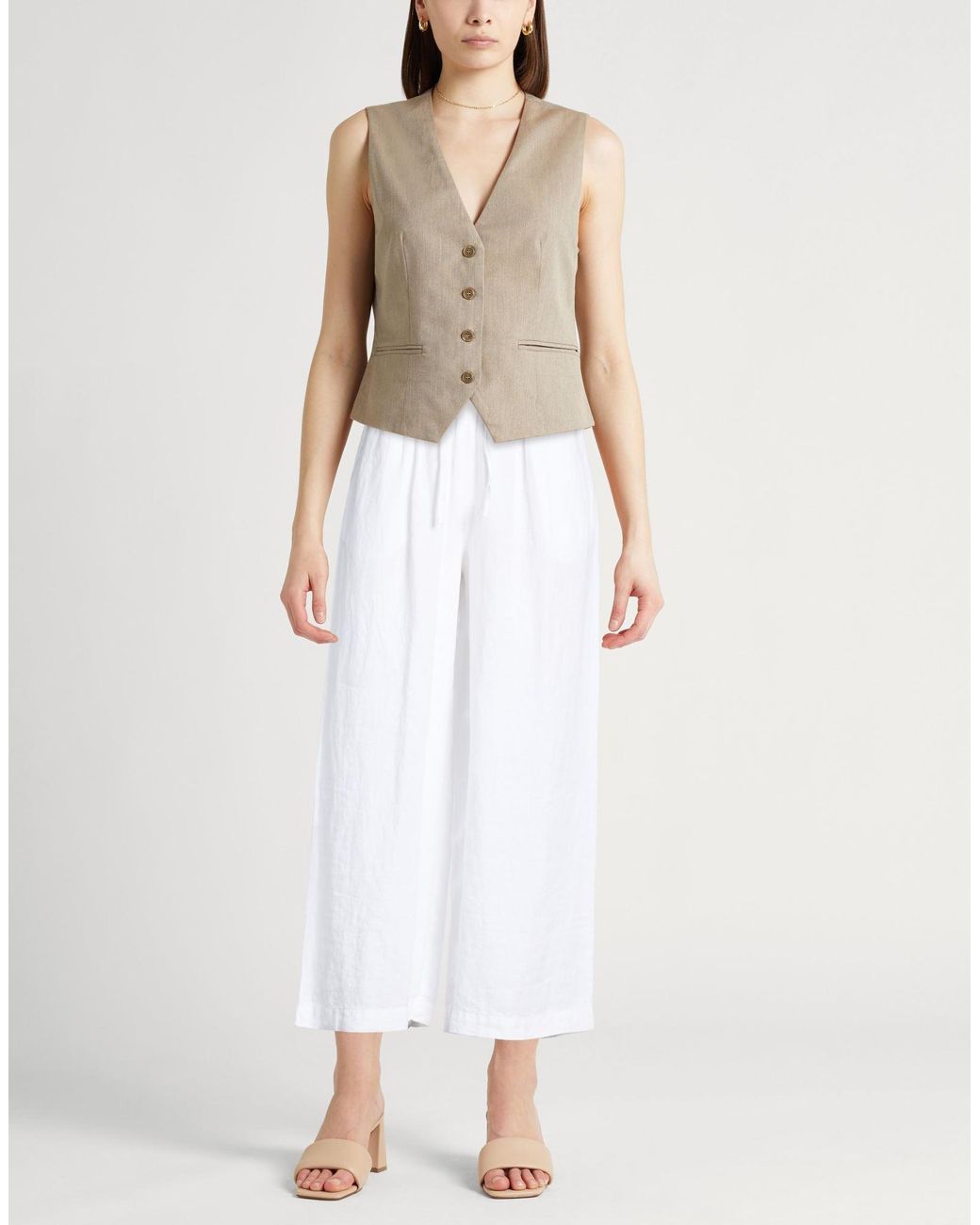 120% Lino White Pants Linen