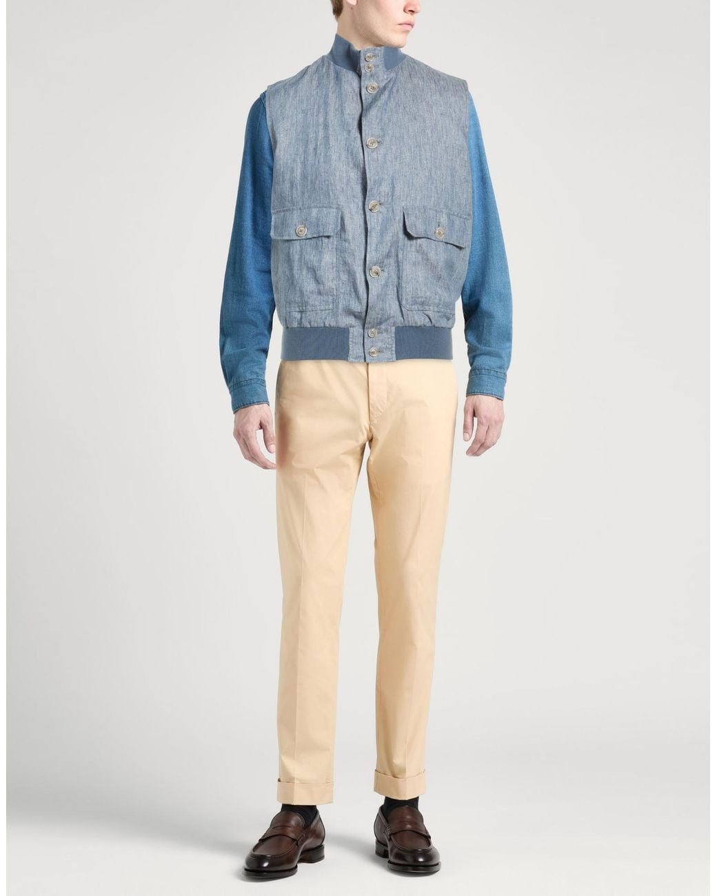 Barba Napoli Blue Slate Vest Linen for men