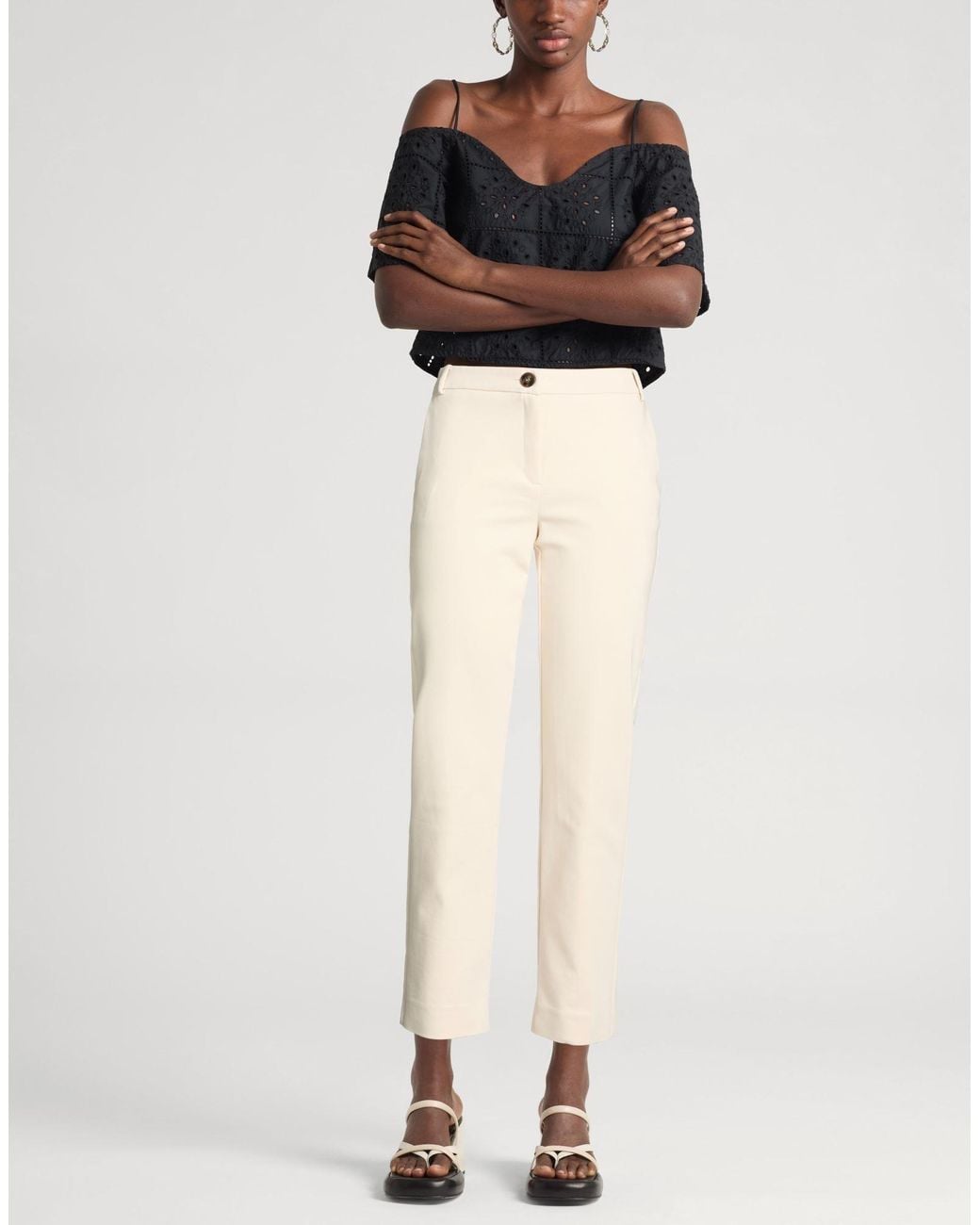 Marella White Pants Cotton, Polyamide, Elastane