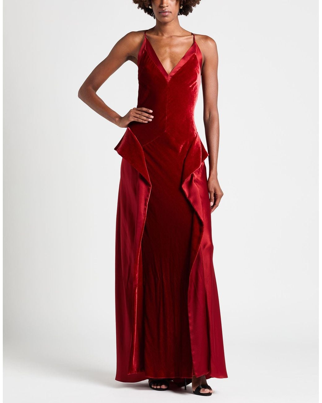 Alberta Ferretti Red Burgundy Maxi Dress Viscose, Silk
