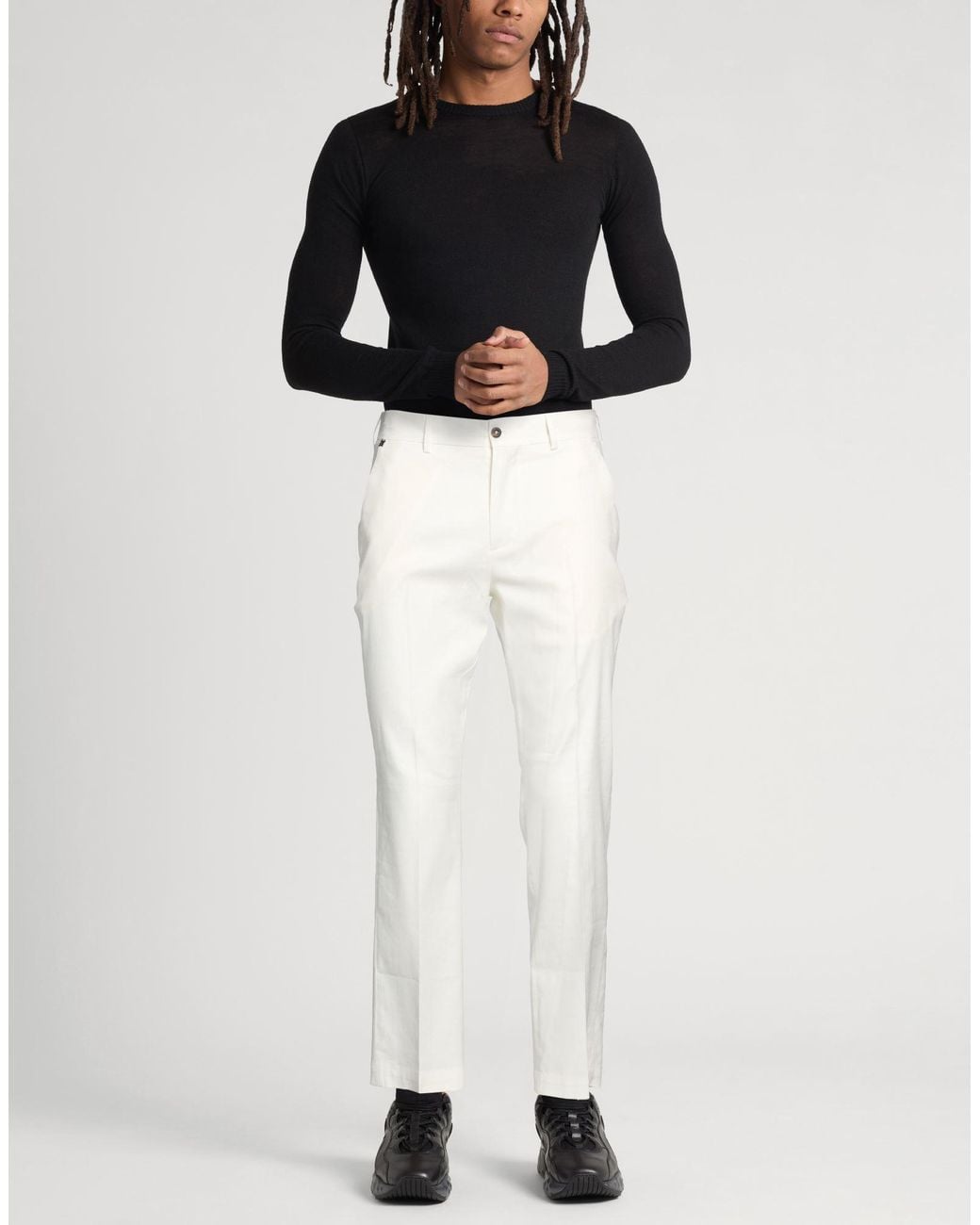 Messagerie White Ivory Pants Linen, Viscose, Elastane for men