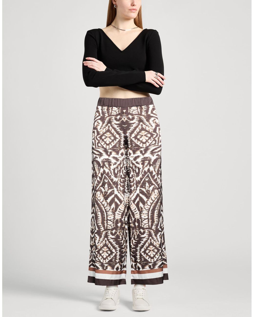 D.exterior White Pants Polyester, Elastane