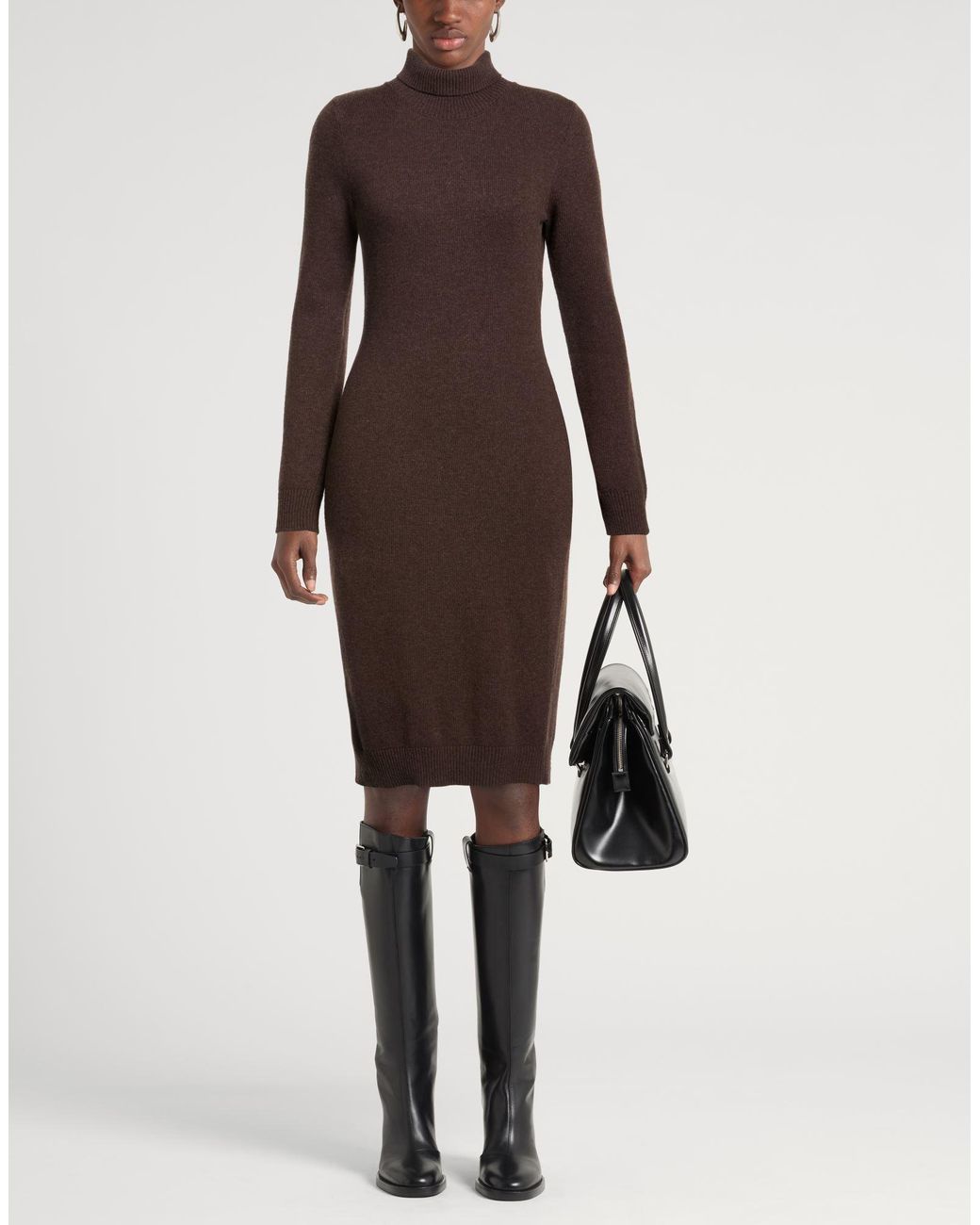 MM6 by Maison Margiela Brown Midi Dress Wool, Polyamide