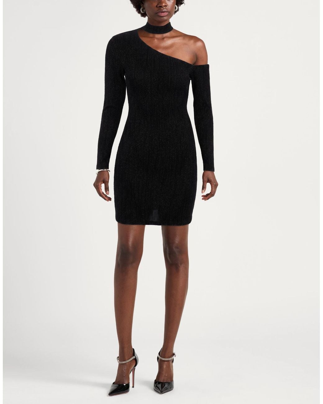Gaelle Paris Black Mini Dress Polyamide, Metal Fiber, Elastane
