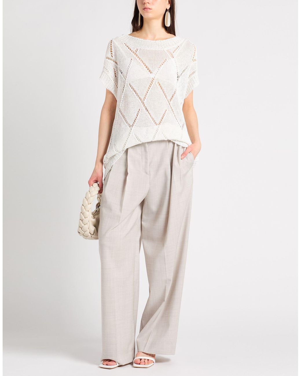 Dondup White Sweater Linen, Polyamide