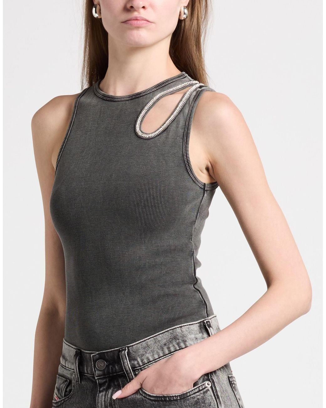 Sandro Gray Bodysuit Cotton, Elastane, Brass, Polyester, Glass