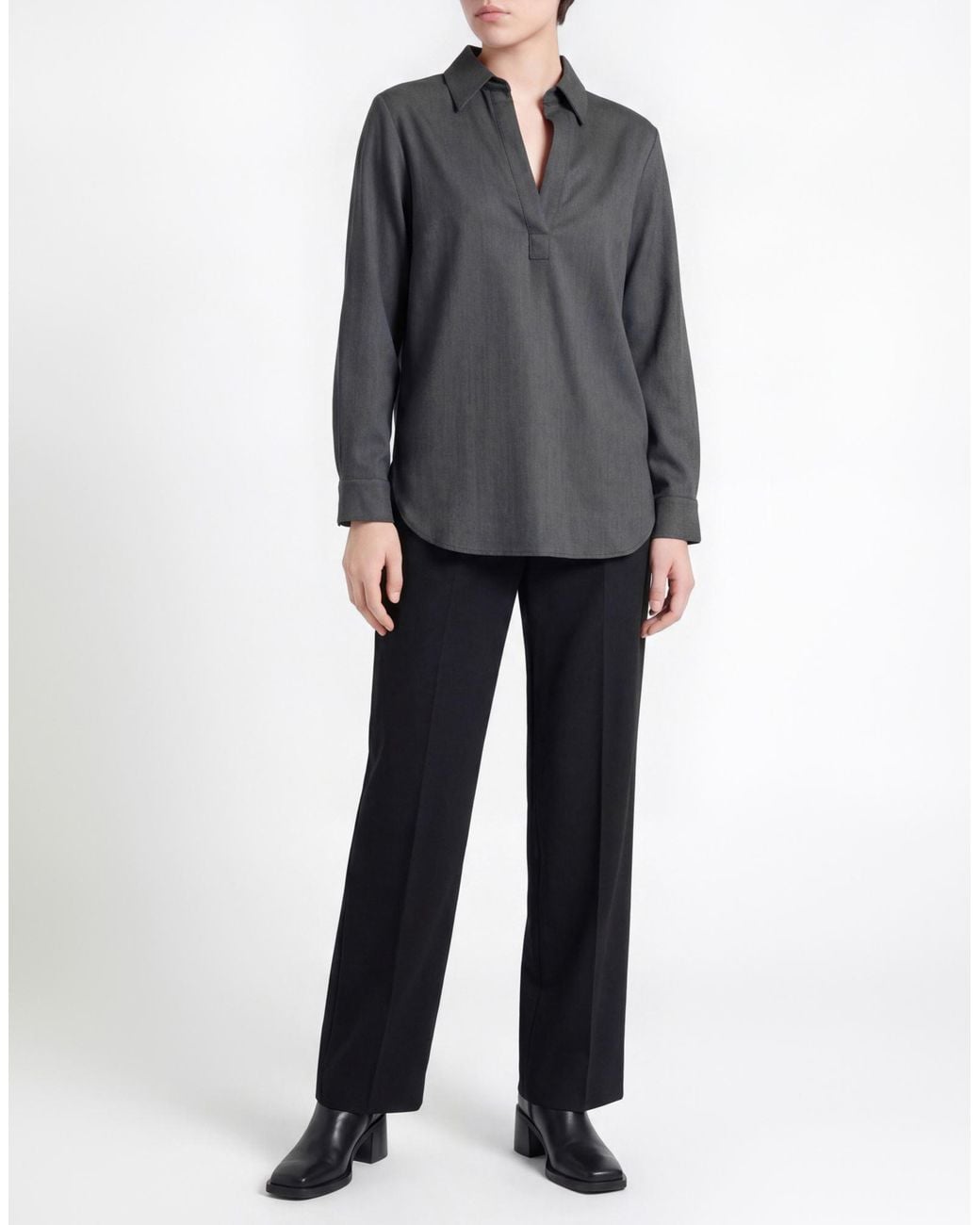 Marella Gray Monochrome Top Virgin Wool, Polyester, Viscose