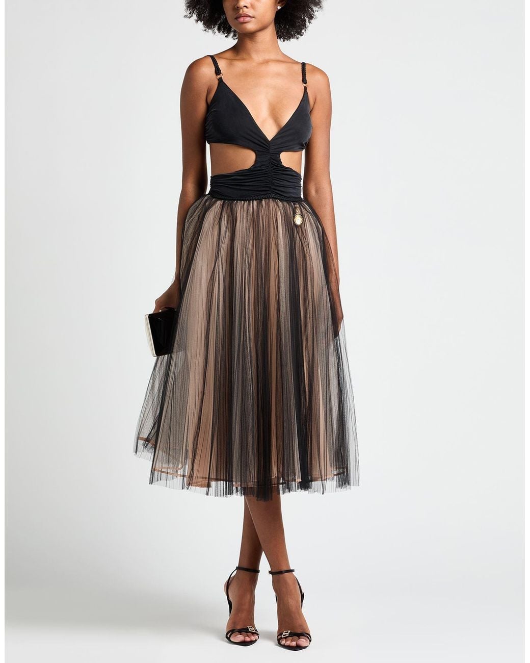 Elisabetta Franchi Brown Midi Dress Cupro, Elastane, Polyamide