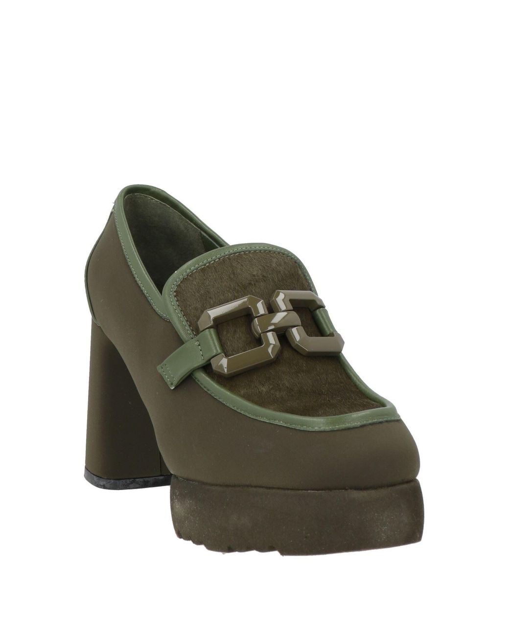 Jeannot Green Military Loafers Leather, Textile Fibers