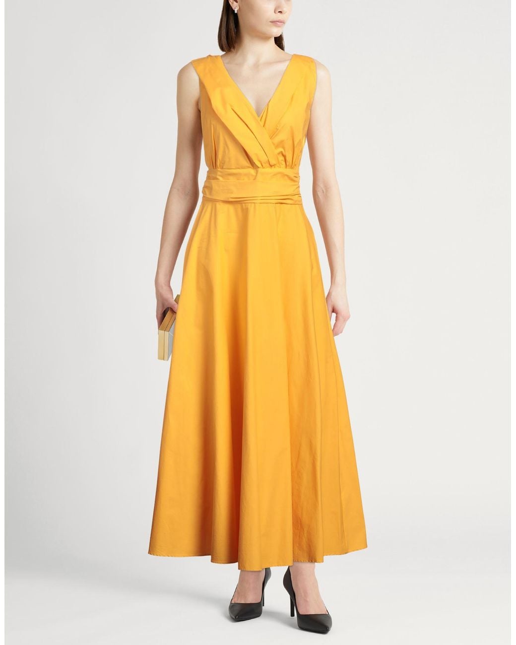 Marella Yellow Maxi Dress Cotton, Elastane