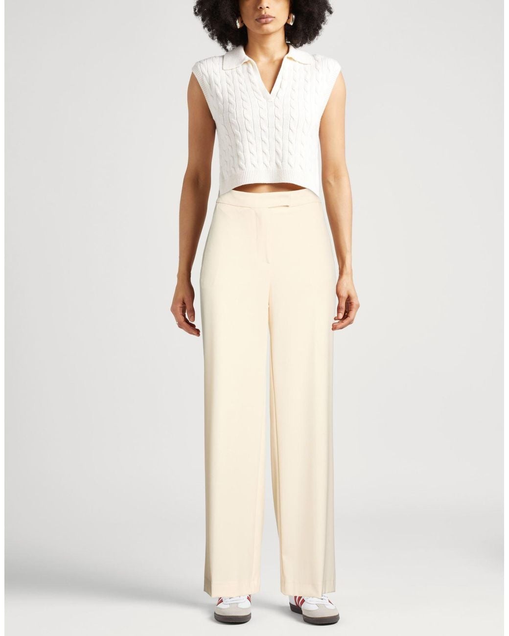 Kaos White Cream Pants Polyester, Viscose, Elastane