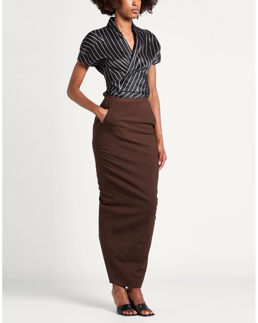 Rick Owens Brown Maxi Skirt Wool, Elastane