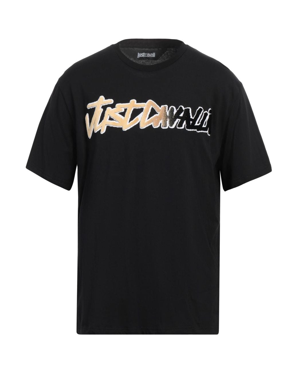 Just Cavalli Black Embellished Logo-Print Crewneck T-Shirt for men