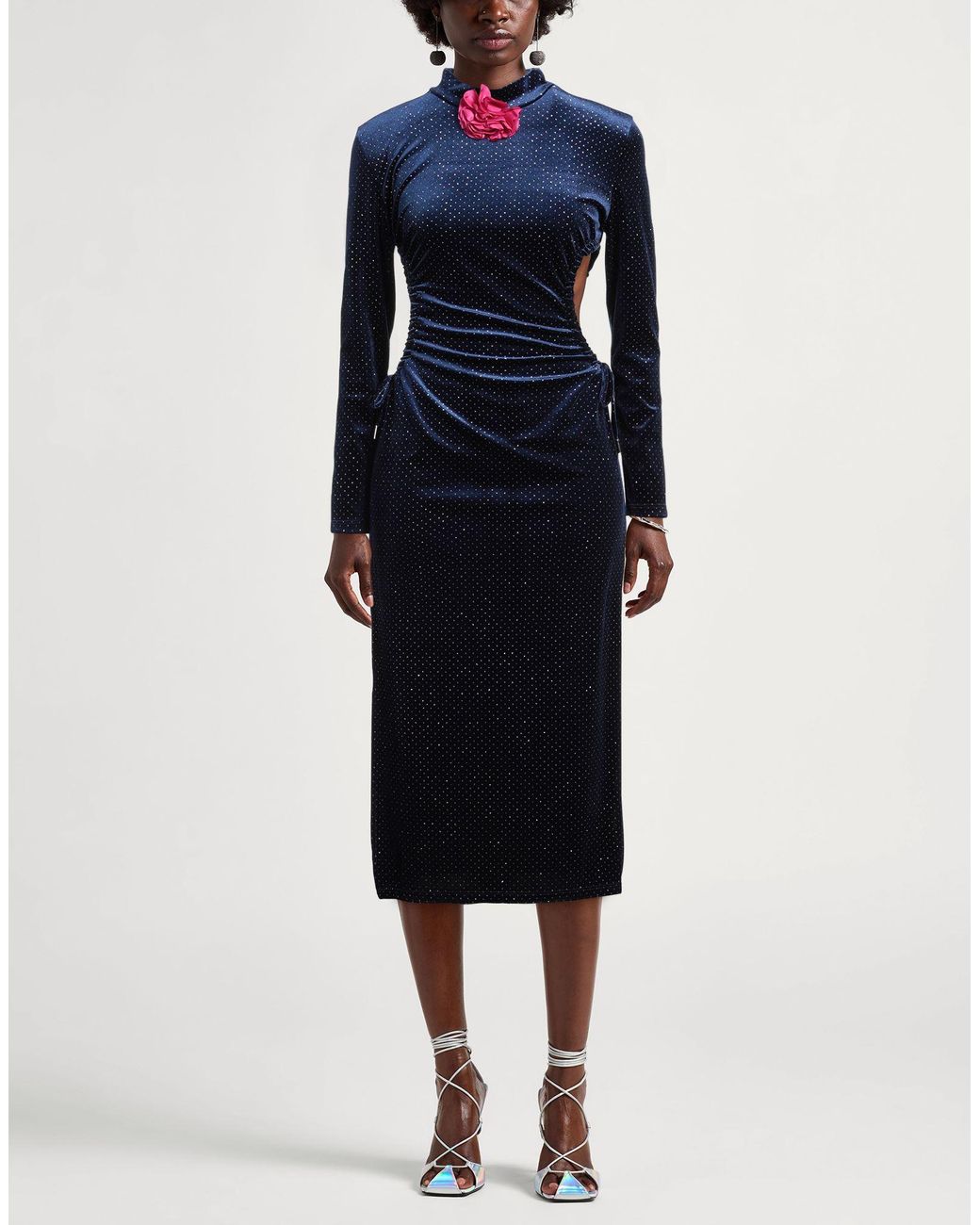 Odi Et Amo Blue Midi Dress Polyester, Elastane