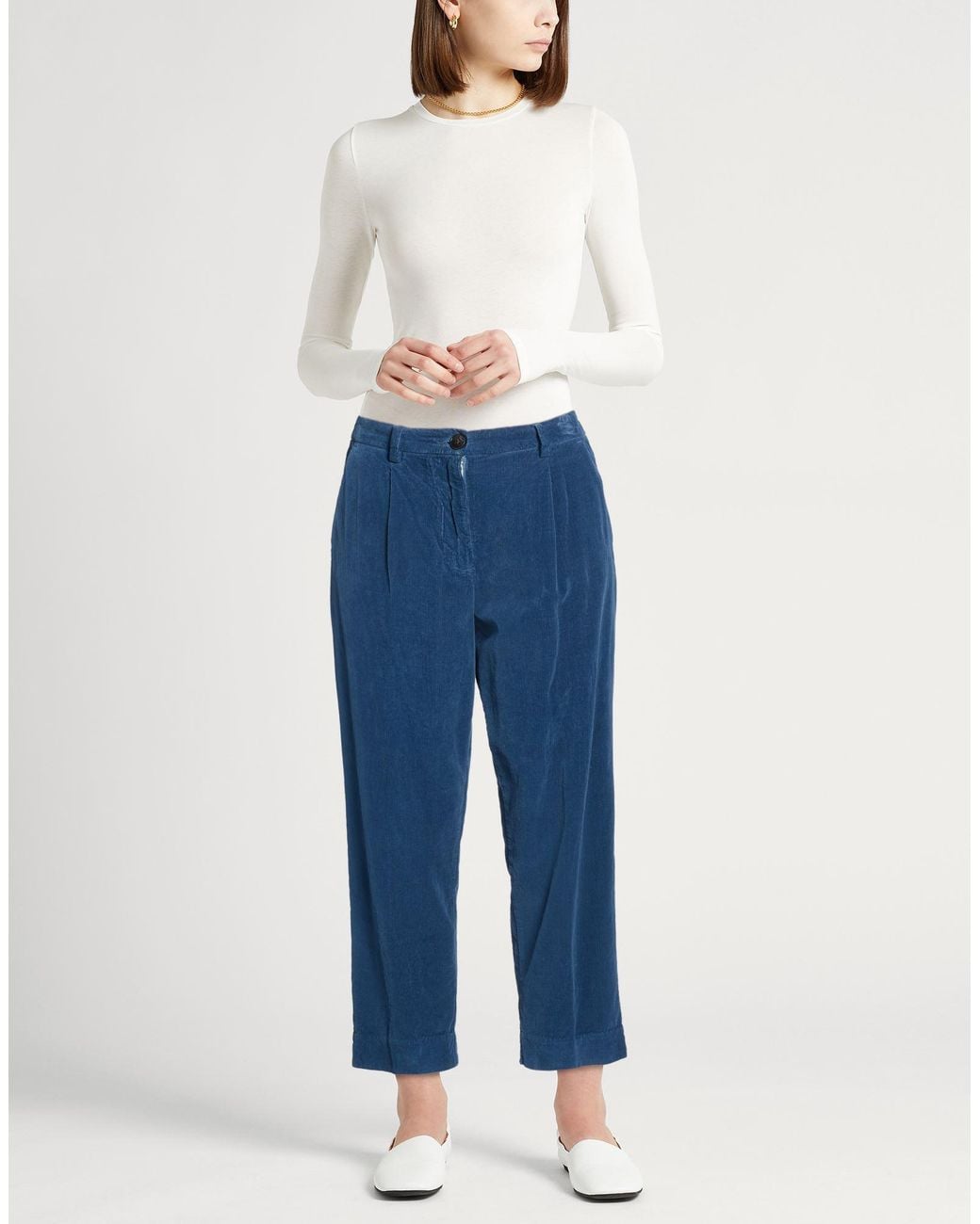 White Sand Blue Pants Cotton, Elastane