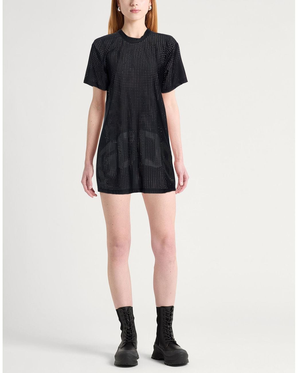 Gcds Black Mini Dress Nylon, Elastane
