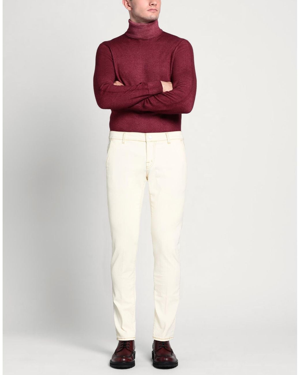Entre Amis White Ivory Pants Cotton, Elastane for men