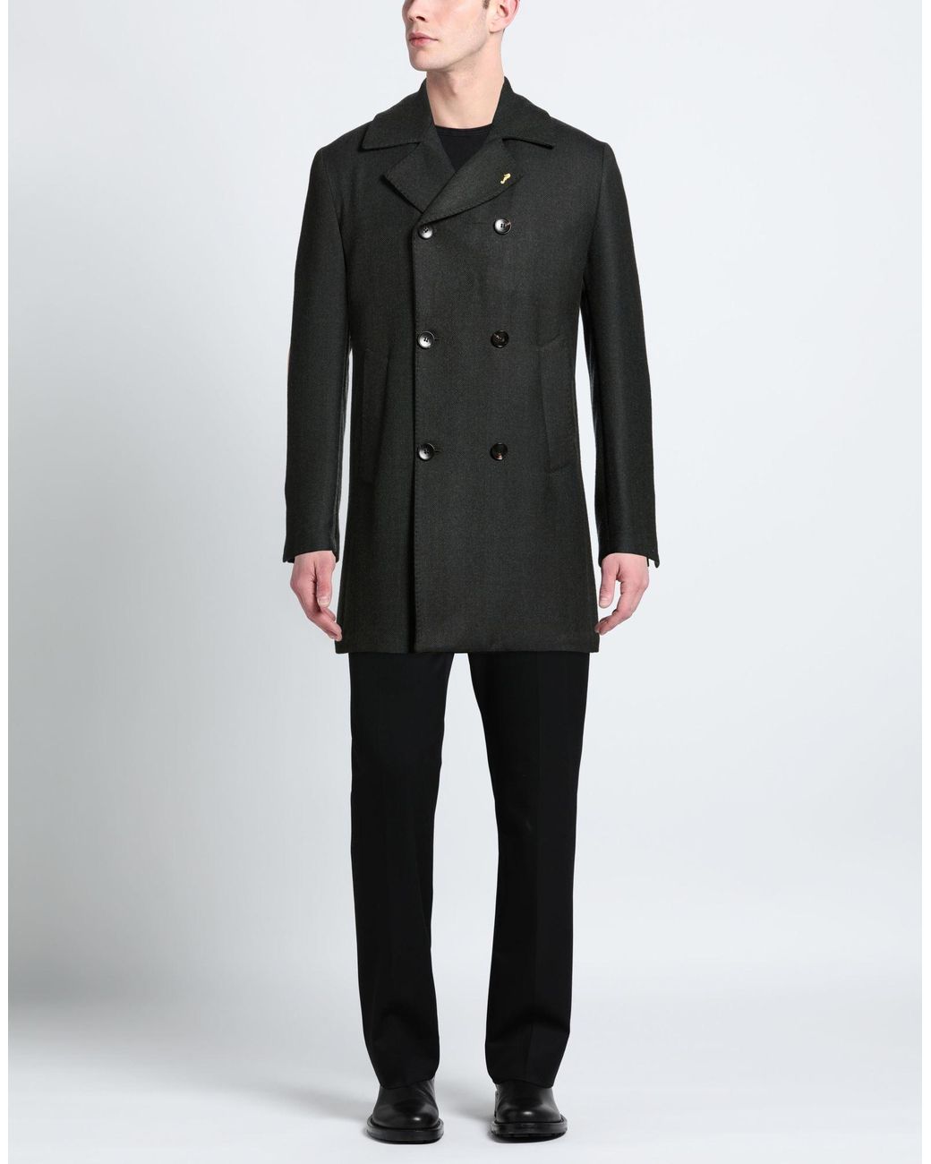Guarinucci Black Dark Coat Polyester, Wool for men