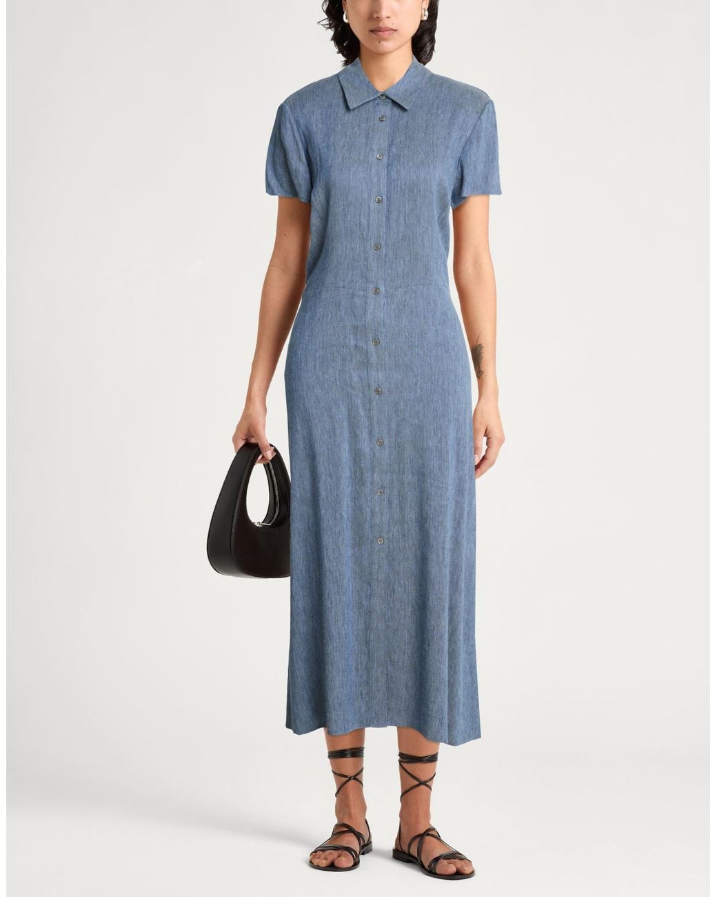 Theory Blue Midi Dress Linen, Viscose, Elastane