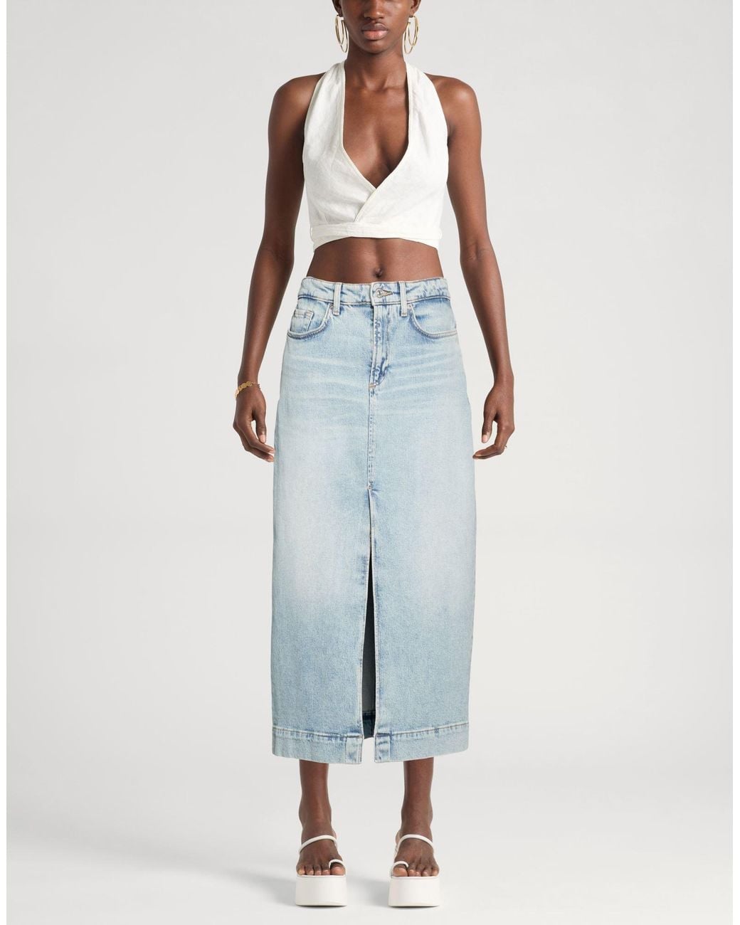 7 For All Mankind Blue Denim Skirt Cotton, Elastane