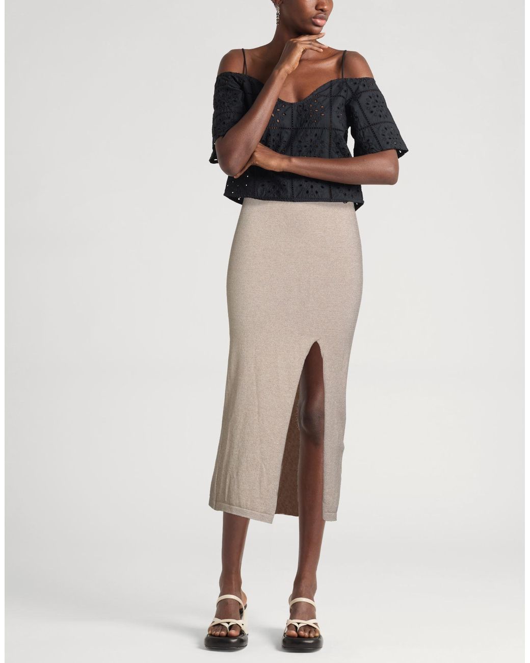 Dixie Natural Midi Skirt Viscose, Metallic Polyester, Polyamide, Polyester
