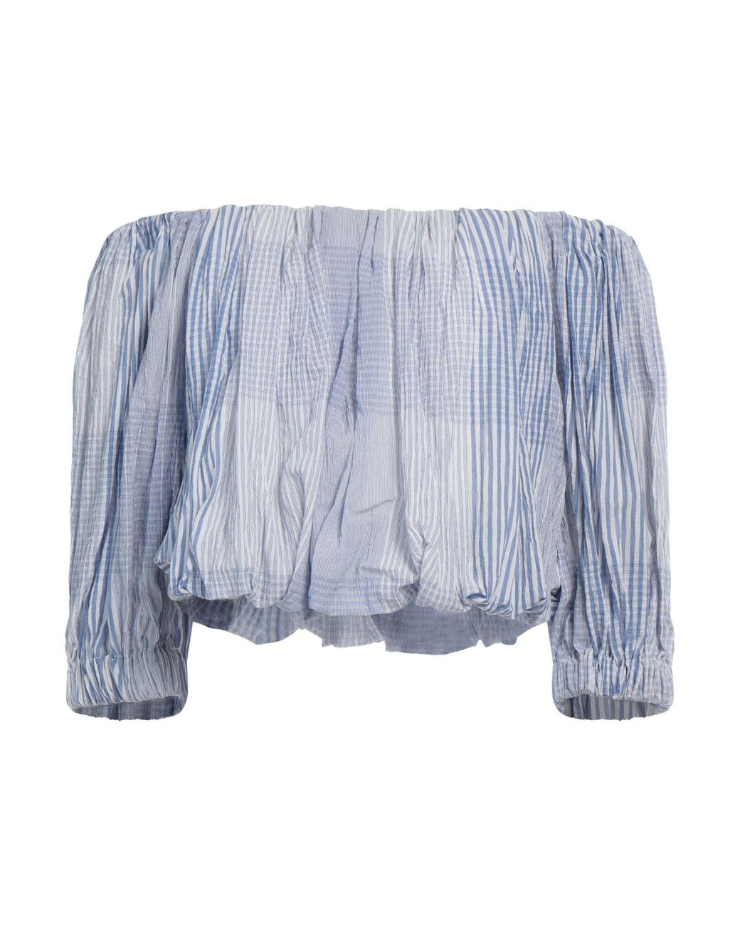 Semicouture Blue Striped Off-Shoulder Crop Top