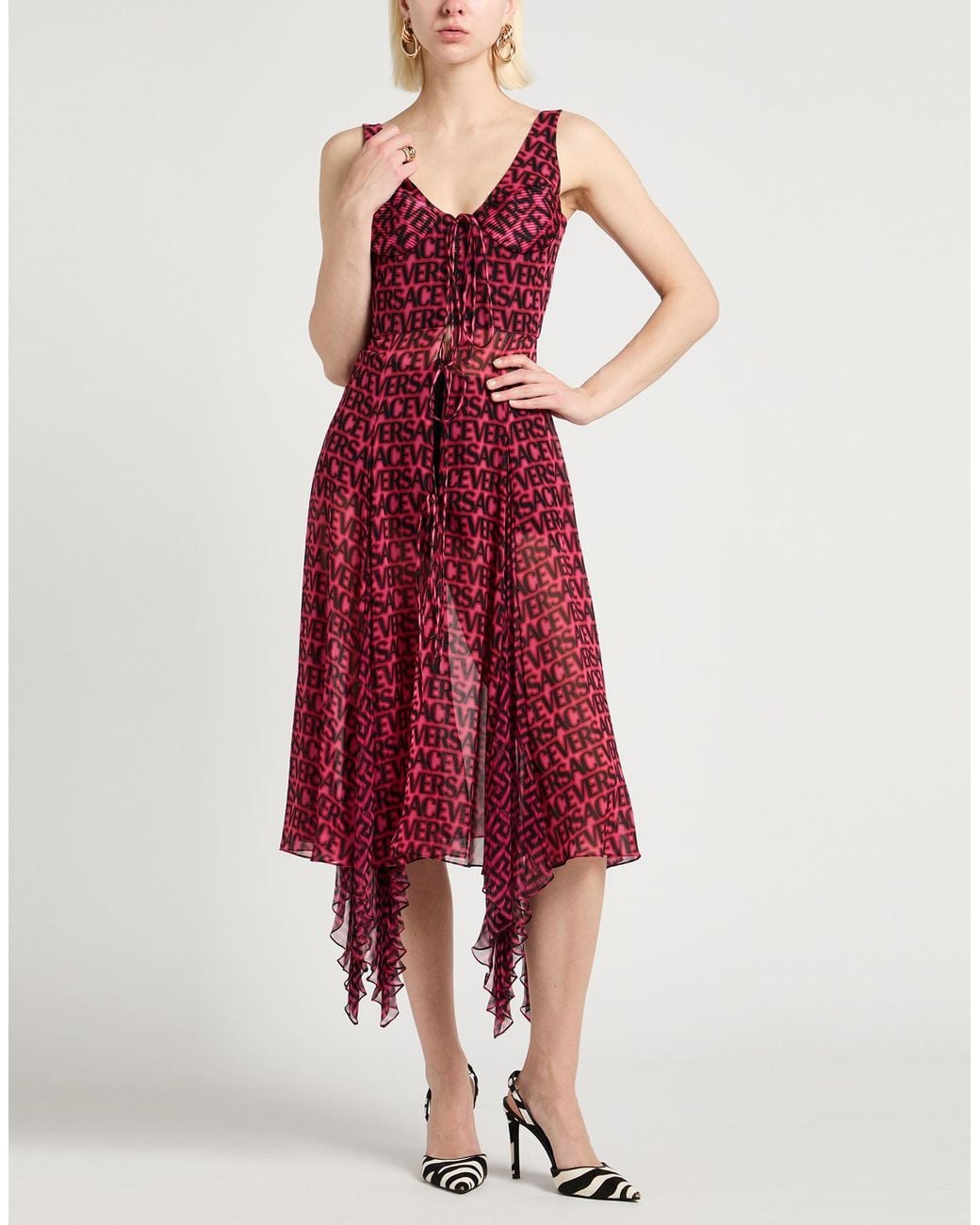 Versace Red Fuchsia Maxi Dress Silk