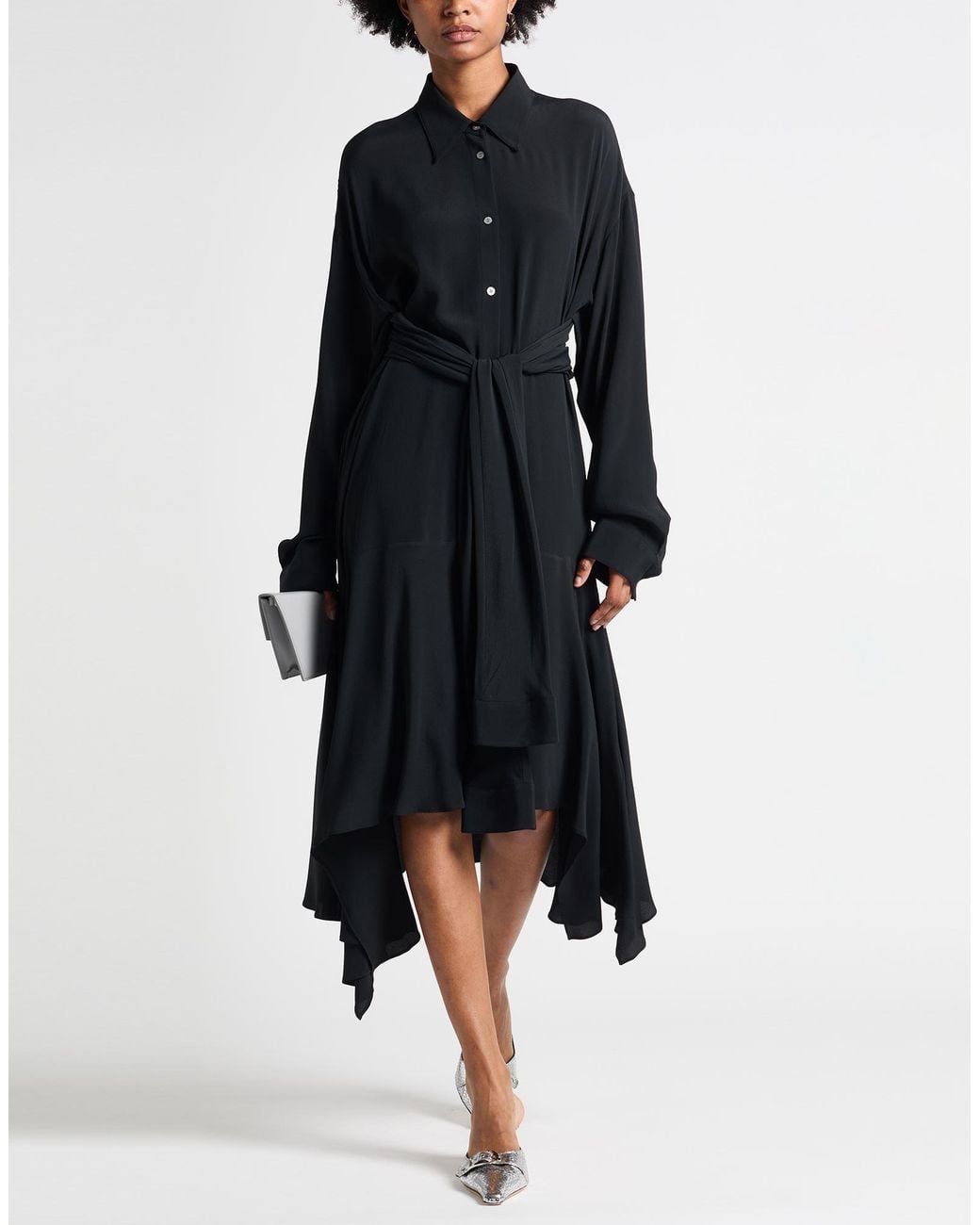 Acne Black Midi Dress Acetate, Silk