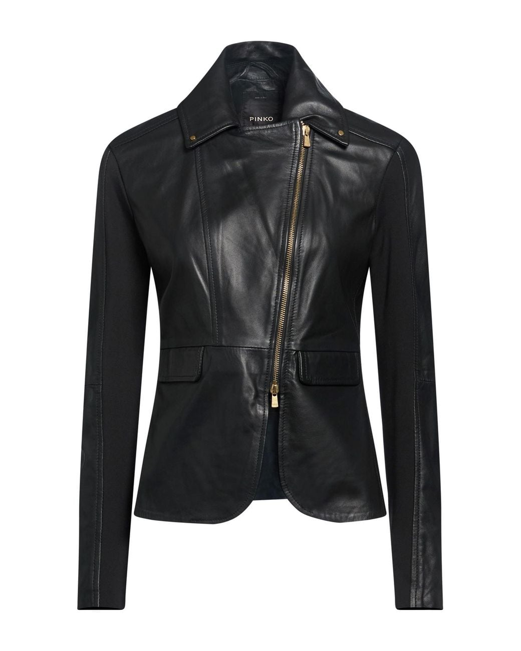 Pinko Black Jacket Lambskin, Viscose, Polyamide, Elastane