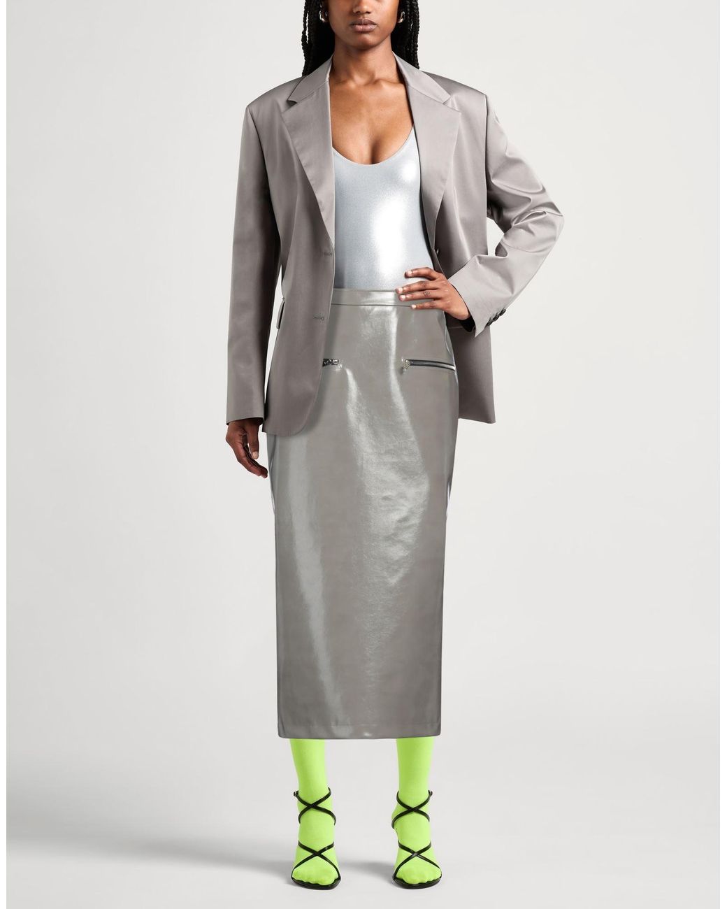 MSGM Gray Maxi Skirt Polyester, Polyurethane