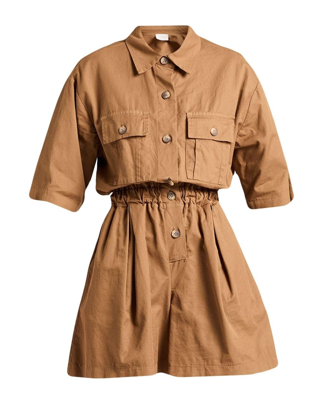 ViCOLO Brown Camel Playsuit Cotton, Linen, Elastane