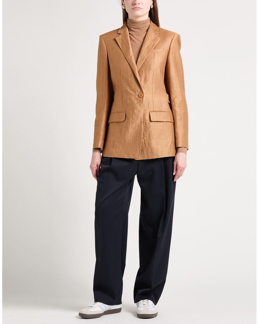 Maje Brown Camel Blazer Linen, Polyamide
