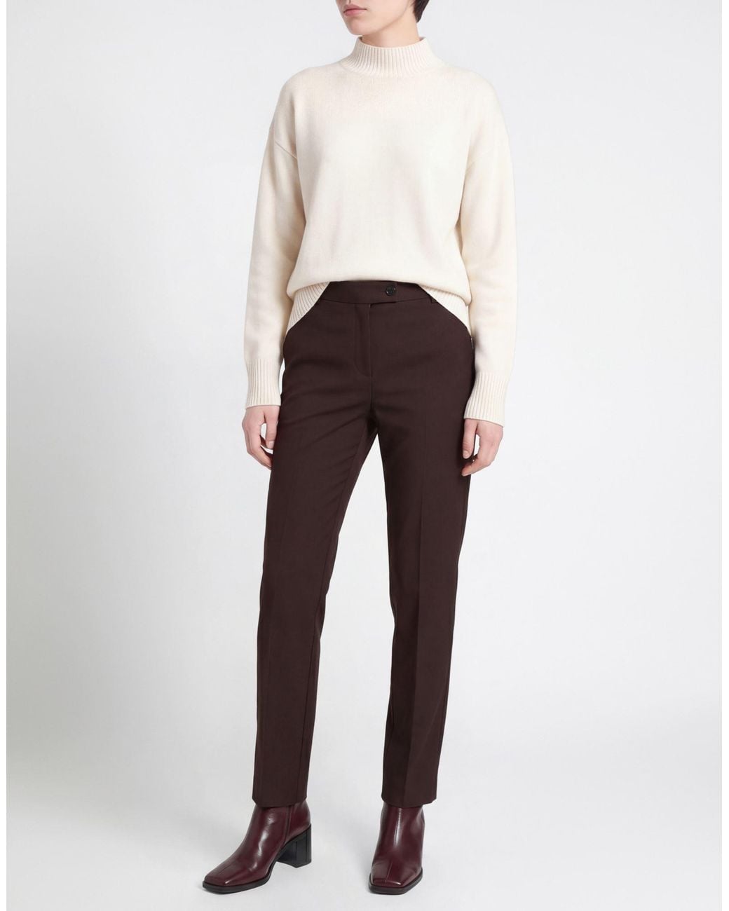 Marella Brown Pants Polyester, Virgin Wool