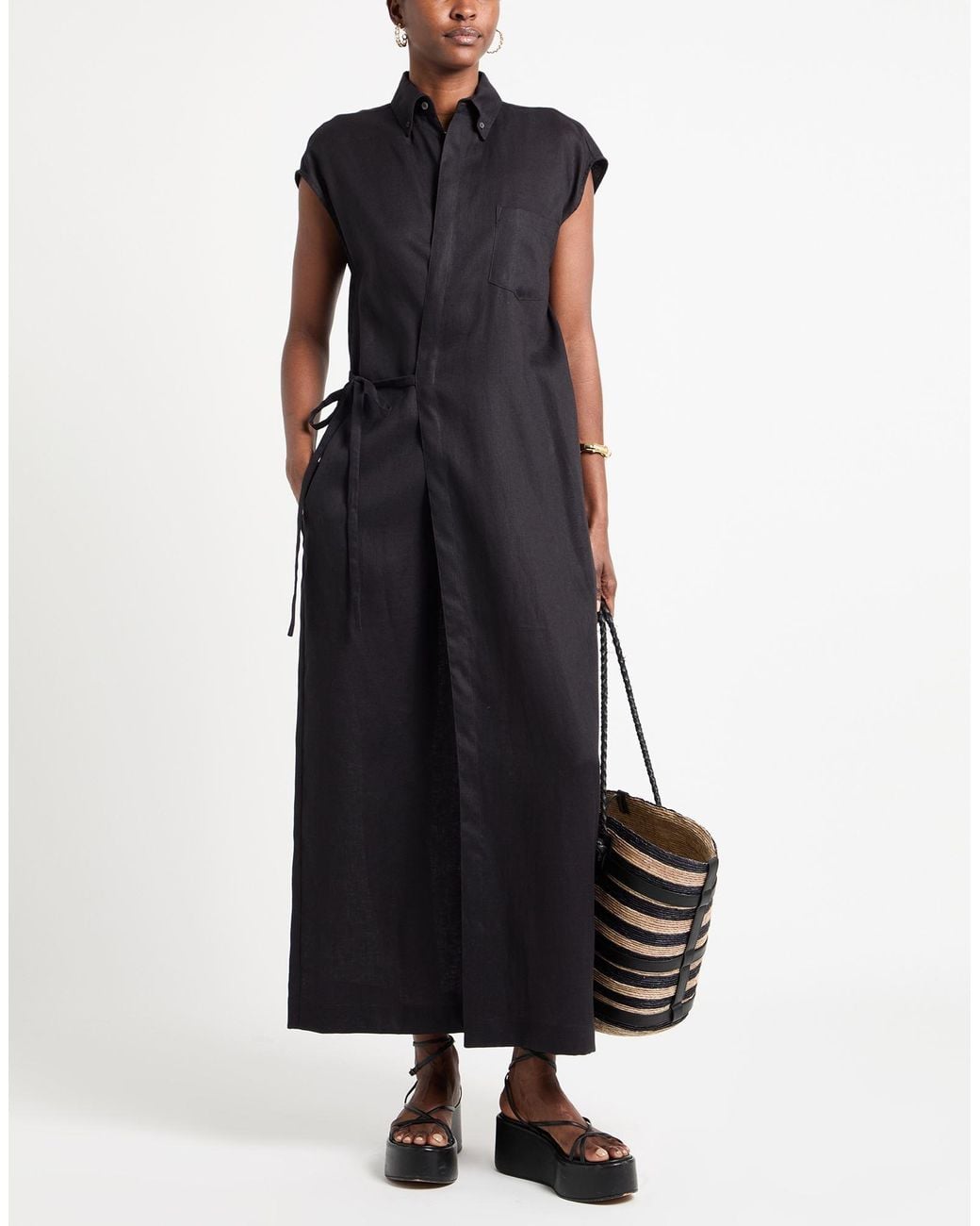 Fabiana Filippi Black Maxi Dress Linen