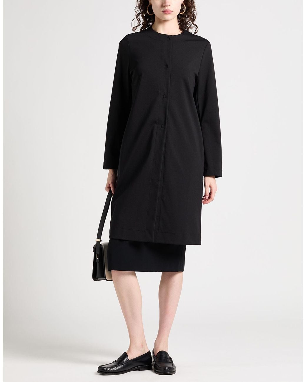 European Culture Black Overcoat & Trench Coat Cotton, Polyamide, Elastane