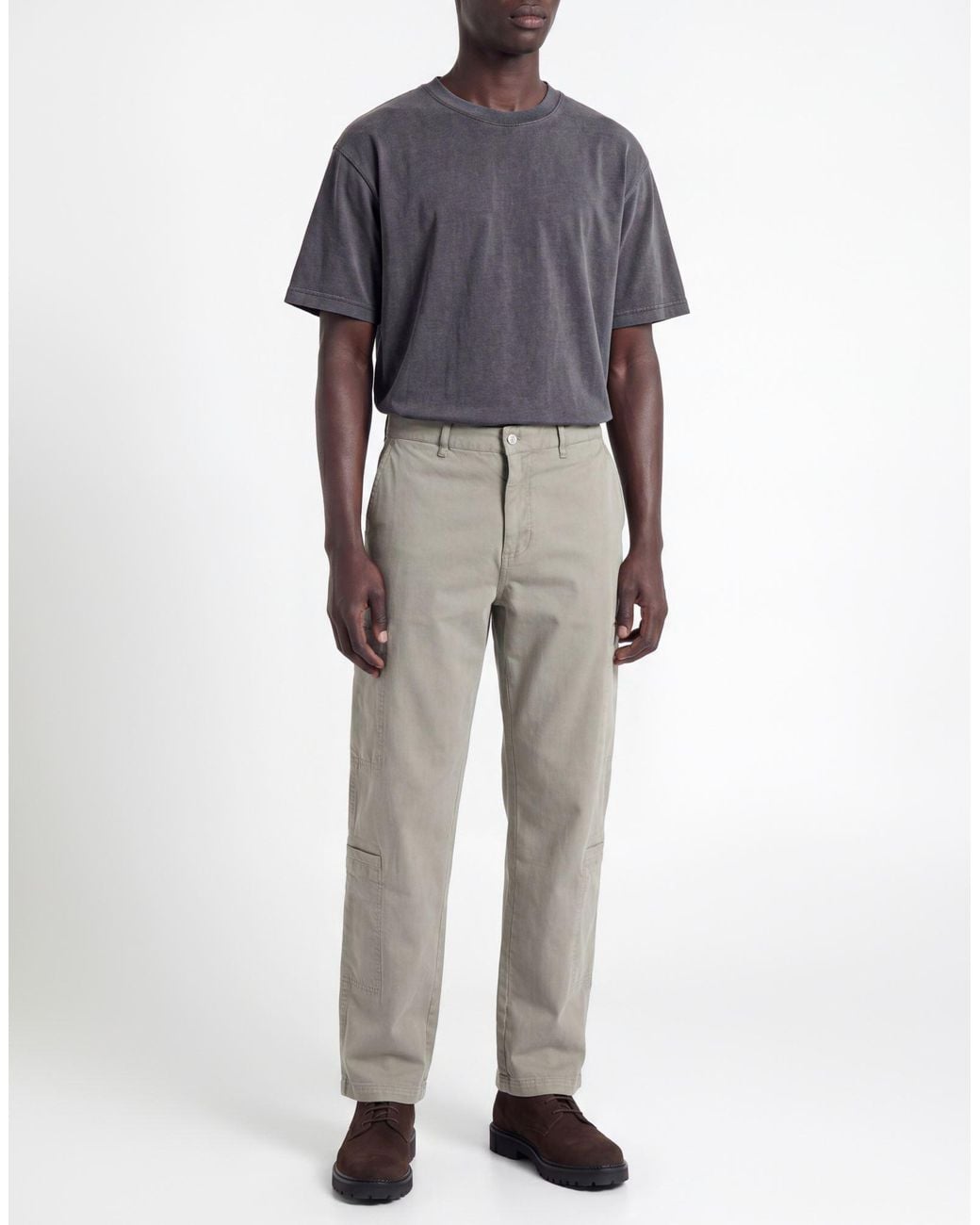 Represent Gray Khaki Pants Cotton, Elastane for men